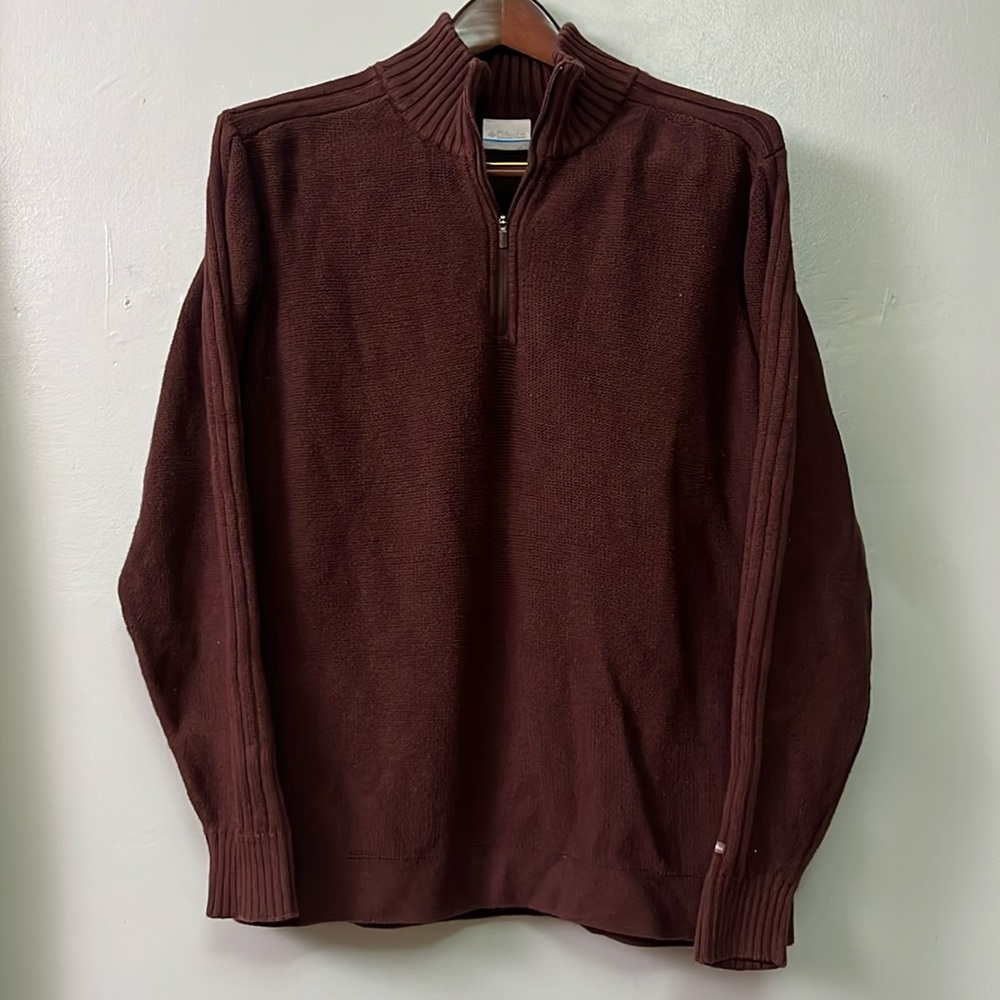 Columbia 1/4 Zip Chocolate and Maroon Blend Cotton Sweater